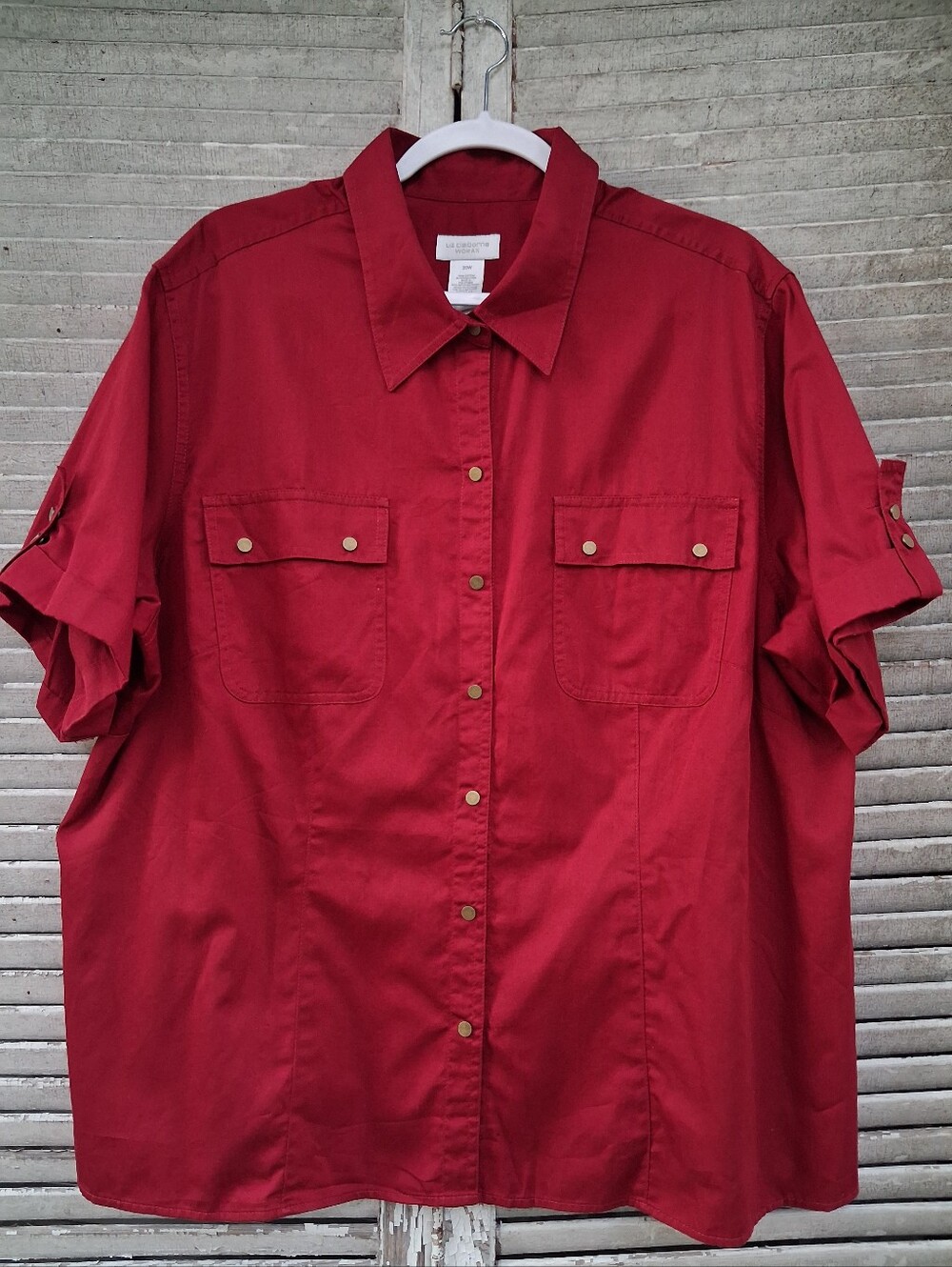 Liz Claiborne Woman Red Button Front Utility Shirt Roll Tab Sleeves Size 20W